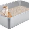 Extra Large Stainless Steel Cat Litter Box for Large Cats - 23.6"x15.6"x6" High-Sided Metal Tray, Anti-Splash & Odor Resistant, Durable Rustproof Design, Easy to Clean