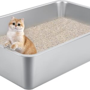 Extra Large Stainless Steel Cat Litter Box for Large Cats - 23.6"x15.6"x6" High-Sided Metal Tray, Anti-Splash & Odor Resistant, Durable Rustproof Design, Easy to Clean